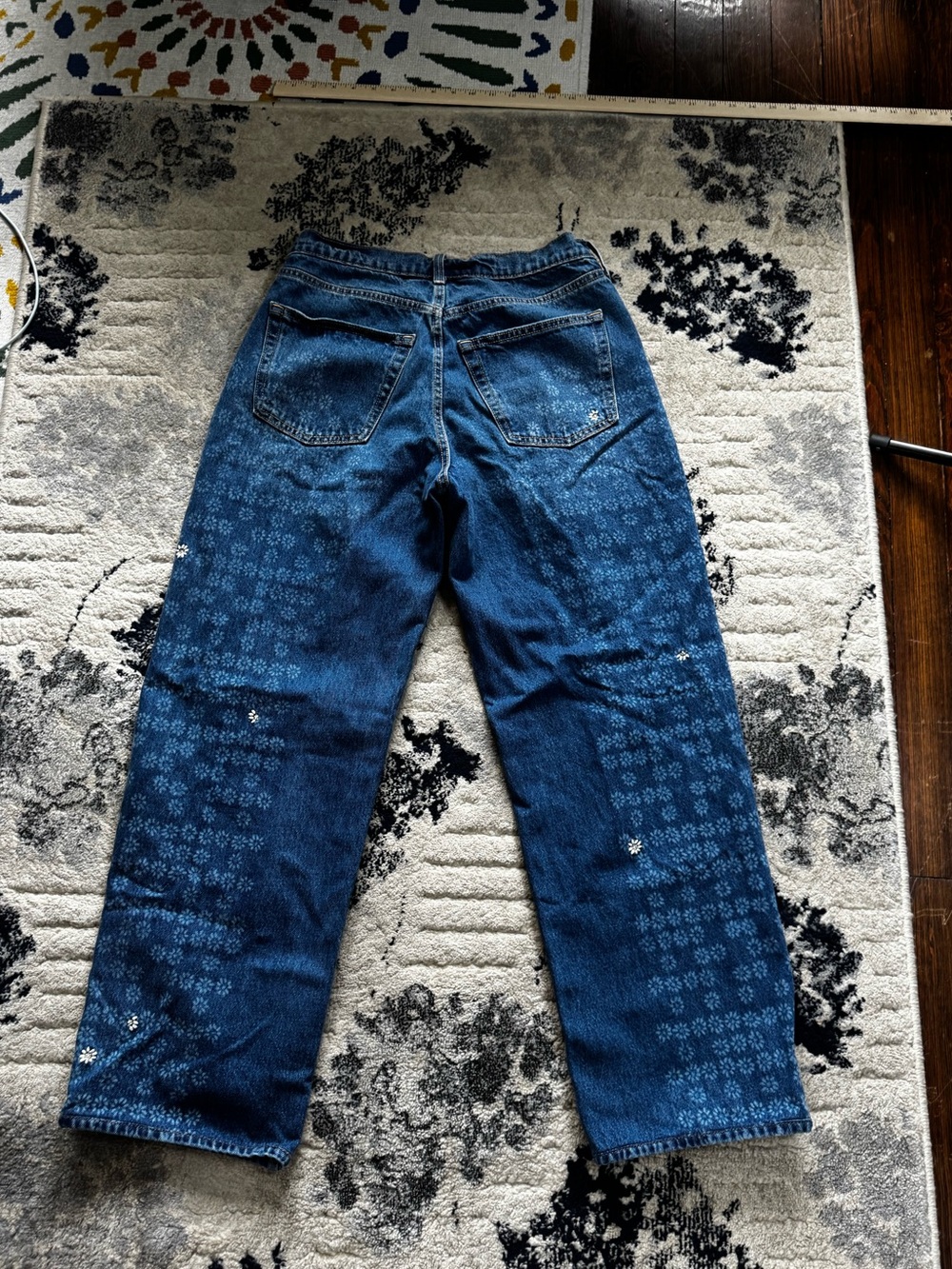 Womens Blue Patterned Denim Jeans - Picture 2 of 5